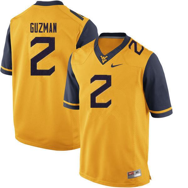 NCAA Men's Noah Guzman West Virginia Mountaineers Yellow #2 Nike Stitched Football College 2020 Authentic Jersey DX23I18FM